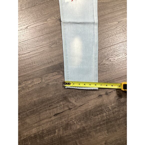 Mens Light Blue Denim Jeans With Red Bat & Skeleton Print Size 28 Streetwear NEW - Picture 9 of 12